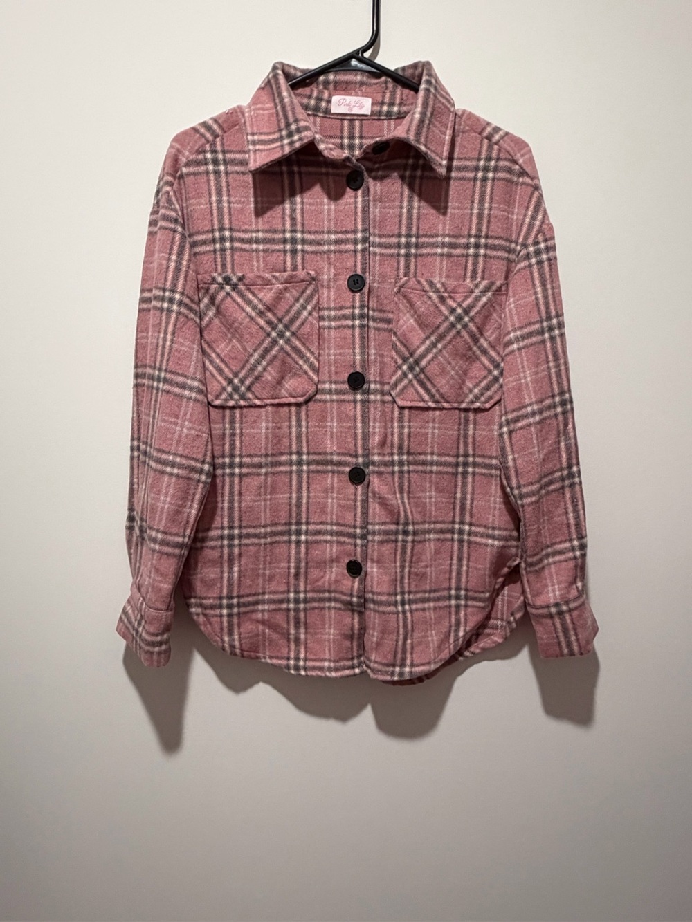 Pink Lilly Plaid Button-Front Flannel Shirt Jacket Size XS
